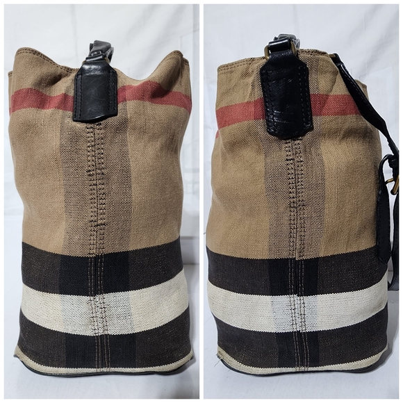 BURBERRY Canvas Mega Check Medium Ashby Hobo Saddle Bag Brown/Beige - Picture 7 of 14